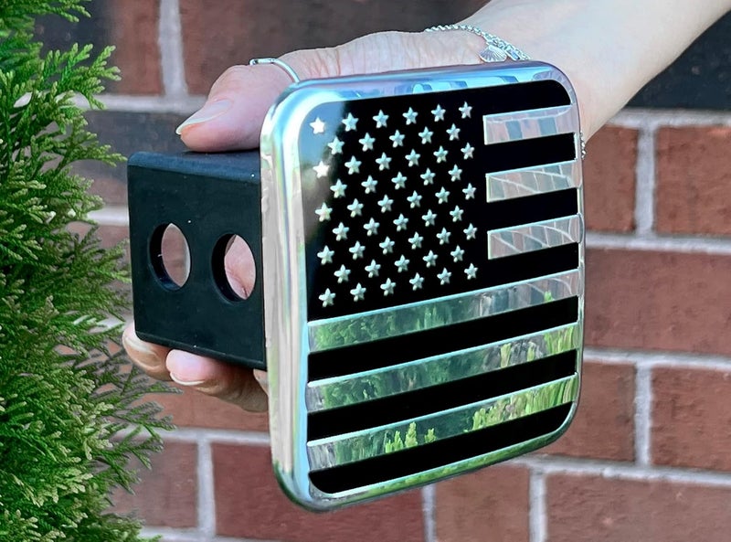 eVerHITCH 2 Inch USA Black and Chrome Flag Hitch Cover Plug Fits 2" Receiver - Image 2